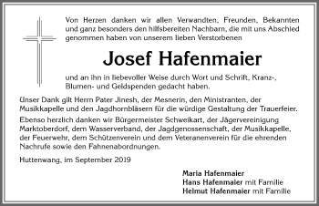 Traueranzeige von Josef Hafenmaier von Allgäuer Zeitung, Marktoberdorf