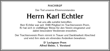 Traueranzeige von Karl Echtler von Allgäuer Zeitung, Füssen