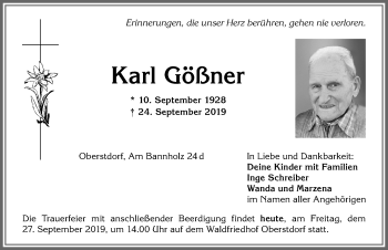 Traueranzeige von Karl Gößner von Allgäuer Anzeigeblatt