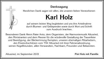 Traueranzeige von Karl Holz von Allgäuer Zeitung,Kempten