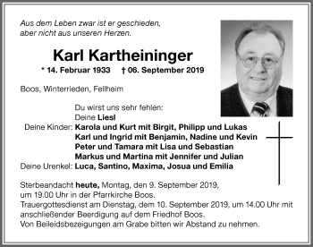 Traueranzeige von Karl Kartheininger von Memminger Zeitung