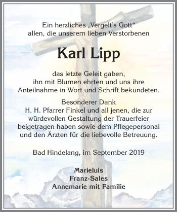 Traueranzeige von Karl Lipp von Allgäuer Anzeigeblatt