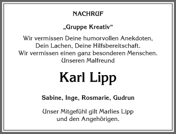 Traueranzeige von Karl Lipp von Allgäuer Anzeigeblatt