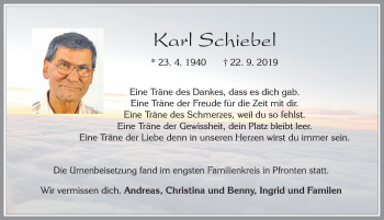 Traueranzeige von Karl Schiebel von Allgäuer Zeitung, Füssen