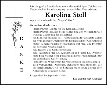 Traueranzeige von Karolina Stoll von Der Westallgäuer