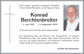 Traueranzeige von Konrad Berchtenbreiter von Allgäuer Anzeigeblatt