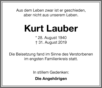 Traueranzeige von Kurt Lauber von Memminger Zeitung