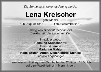 Traueranzeige von Lena Kreischer von Memminger Zeitung
