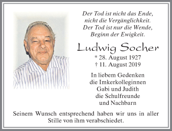 Traueranzeige von Ludwig Socher von Allgäuer Zeitung, Füssen