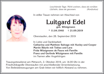 Traueranzeige von Luitgard Edel von Allgäuer Anzeigeblatt