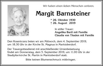 Traueranzeige von Margit Barnsteiner von Allgäuer Zeitung, Marktoberdorf