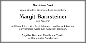 Traueranzeige von Margit Barnsteiner von Allgäuer Zeitung, Marktoberdorf