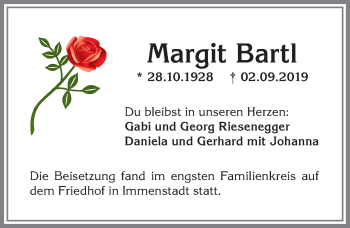 Traueranzeige von Margit Bartl von Allgäuer Anzeigeblatt