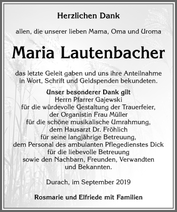 Traueranzeige von Maria Lautenbacher von Allgäuer Zeitung,Kempten