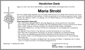 Traueranzeige von Maria Strobl von Memminger Zeitung