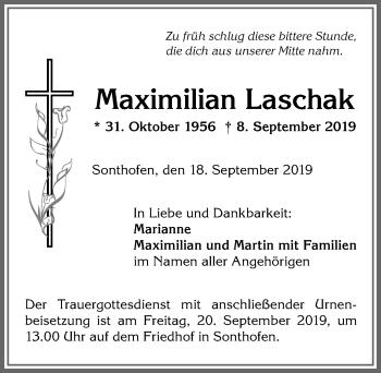 Traueranzeige von Maximilian Laschak von Allgäuer Anzeigeblatt