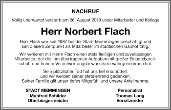 Traueranzeige von Norbert Flach von Memminger Zeitung