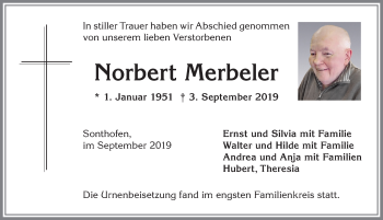 Traueranzeige von Norbert Merbeler von Allgäuer Anzeigeblatt