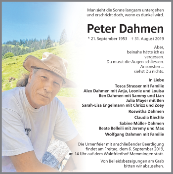 Traueranzeige von Peter Dahmen von Memminger Zeitung