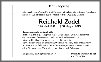 Traueranzeige von Reinhold Zodel von Allgäuer Zeitung,Kempten