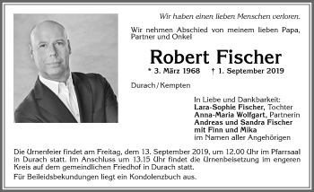 Traueranzeige von Robert Fischer von Allgäuer Zeitung,Kempten