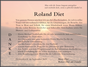 Traueranzeige von Roland Diet von Der Westallgäuer