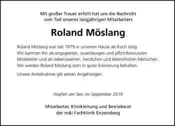 Traueranzeige von Roland Möslang von Allgäuer Zeitung, Füssen