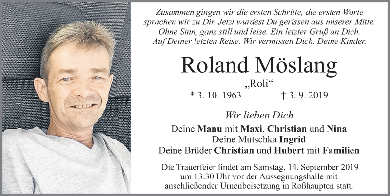  Traueranzeige für Roland Möslang vom 11.09.2019 aus Allgäuer Zeitung