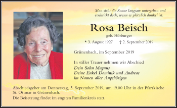 Traueranzeige von Rosa Beisch von Der Westallgäuer