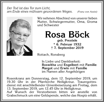 Traueranzeige von Rosa Böck von Allgäuer Zeitung,Kempten