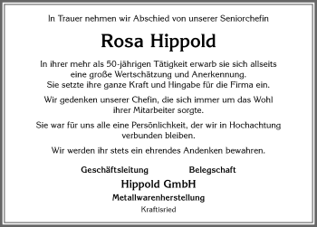 Traueranzeige von Rosa Hippold von Allgäuer Zeitung, Marktoberdorf