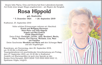 Traueranzeige von Rosa Hippold von Allgäuer Zeitung