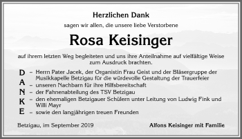 Traueranzeige von Rosa Keisinger von Allgäuer Zeitung,Kempten