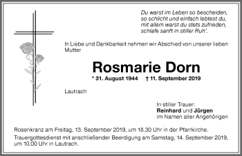 Traueranzeige von Rosmarie Dorn von Memminger Zeitung