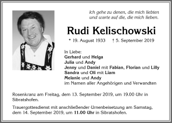 Traueranzeige von Rudi Kelischowski von Allgäuer Zeitung