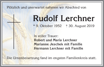 Traueranzeige von Rudolf Lerchner von Allgäuer Zeitung, Kaufbeuren/Buchloe