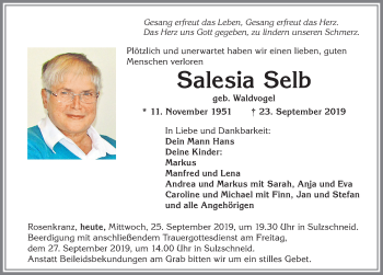 Traueranzeige von Salesia Selb von Allgäuer Zeitung, Marktoberdorf