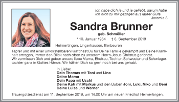Traueranzeige von Sandra Brunner von Memminger Zeitung