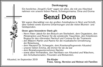 Traueranzeige von Senzi Dorn von Allgäuer Zeitung,Kempten