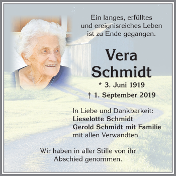 Traueranzeige von Vera Schmidt von Allgäuer Zeitung,Kempten
