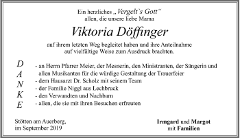Traueranzeige von Viktoria Döffinger von Allgäuer Zeitung, Marktoberdorf