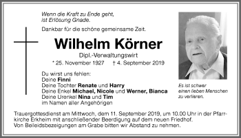 Traueranzeige von Wilhelm Körner von Allgäuer Zeitung