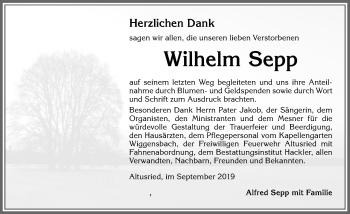Traueranzeige von Wilhelm Sepp von Allgäuer Zeitung,Kempten