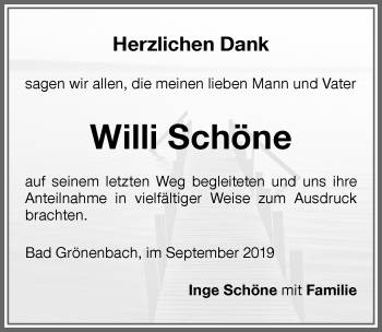 Traueranzeige von Willi Schöne von Memminger Zeitung