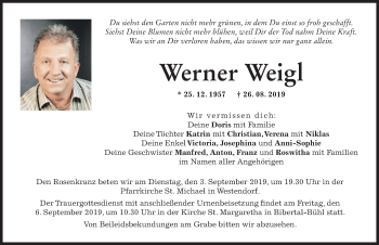 Traueranzeige von Werner Weigl 