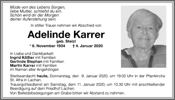 Traueranzeige von Adelinde Karrer von Memminger Zeitung