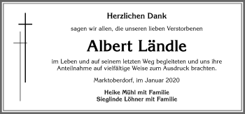 Traueranzeige von Albert Ländle von Allgäuer Zeitung, Marktoberdorf