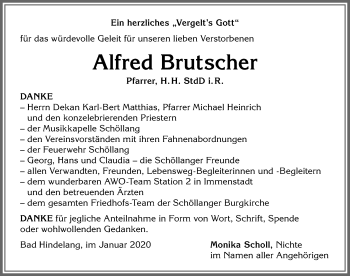 Traueranzeige von Alfred Brutscher von Allgäuer Anzeigeblatt