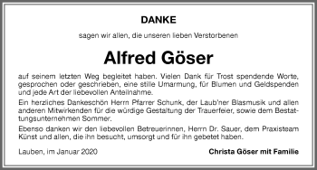 Traueranzeige von Alfred Göser von Memminger Zeitung