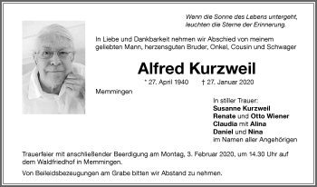 Traueranzeige von Alfred Kurzweil von Memminger Zeitung